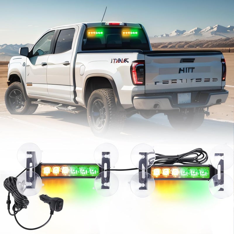 Tiannor 2X 6.1 inch Emergency Strobe Lights Amber/Green12 LED Hazard Warning Flashing Safety Dash Front/Rear Windshield Deck Split Lights Surface Mount for Construction Vehicles Tow/Plow Trucks - Image 1
